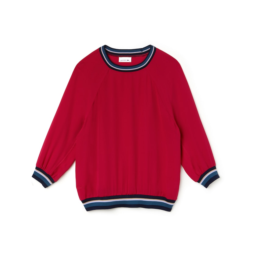 Camiseta Lacoste Contrast Accents Silk Crepe Top Mujer Rojos | DD2-76337U9