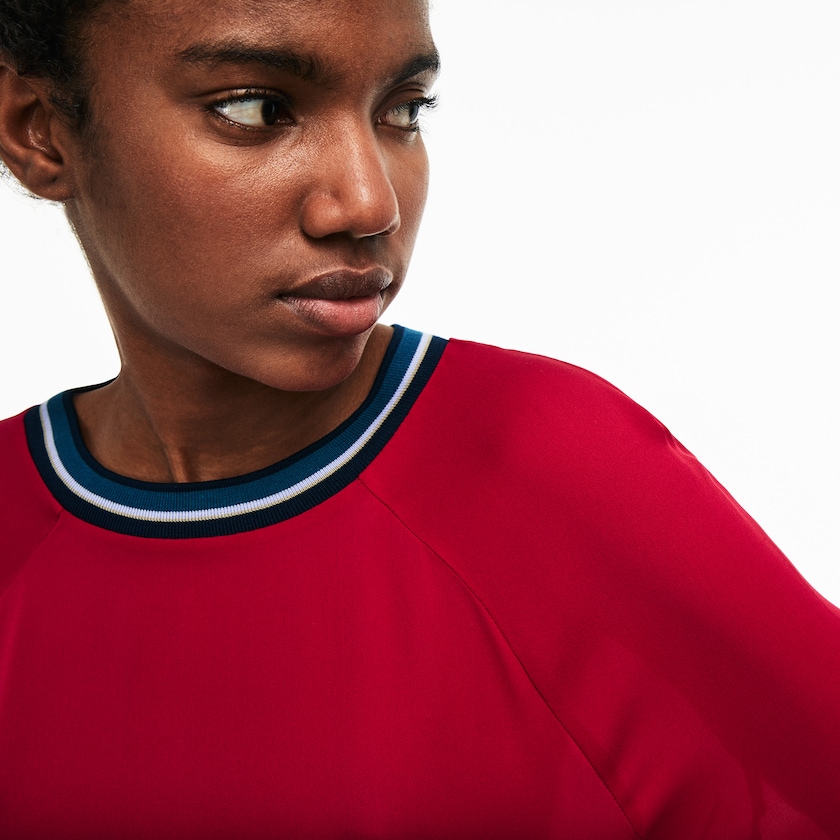 Camiseta Lacoste Contrast Accents Silk Crepe Top Mujer Rojos | DD2-76337U9