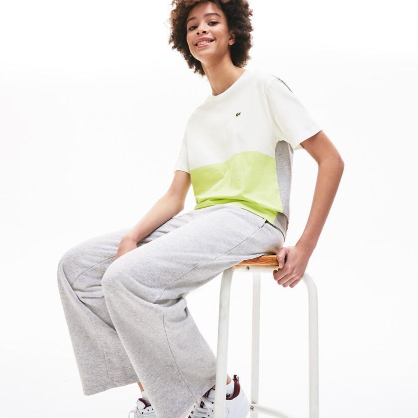 Camiseta Lacoste Cotton Color-Block Mujer Amarillos Blancos Grises | JQ5-02270B1