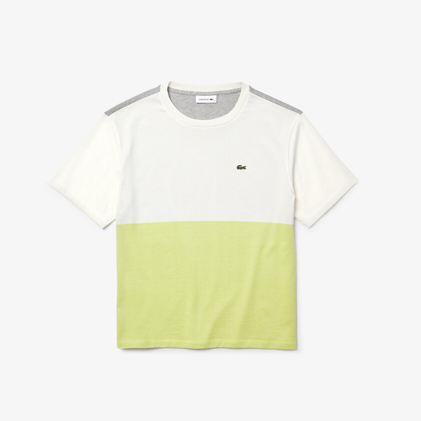 Camiseta Lacoste Cotton Color-Block Mujer Amarillos Blancos Grises | JQ5-02270B1