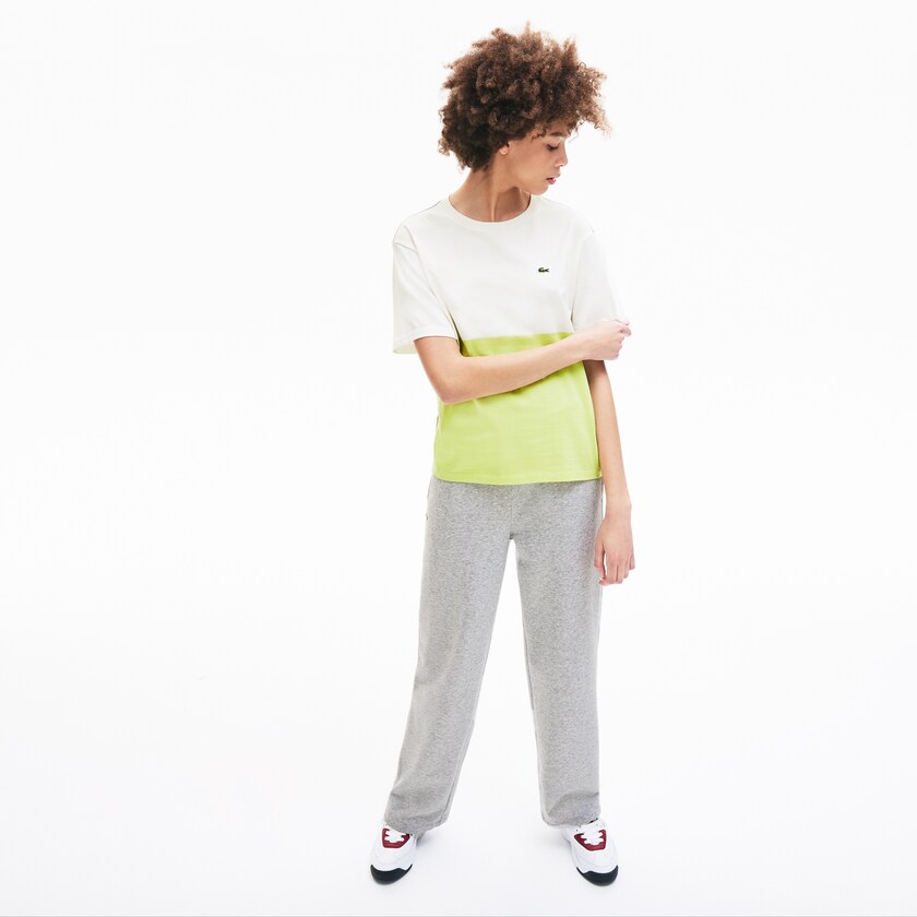 Camiseta Lacoste Cotton Color-Block Mujer Amarillos Blancos Grises | JQ5-02270B1