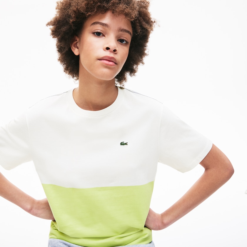 Camiseta Lacoste Cotton Color-Block Mujer Amarillos Blancos Grises | JQ5-02270B1