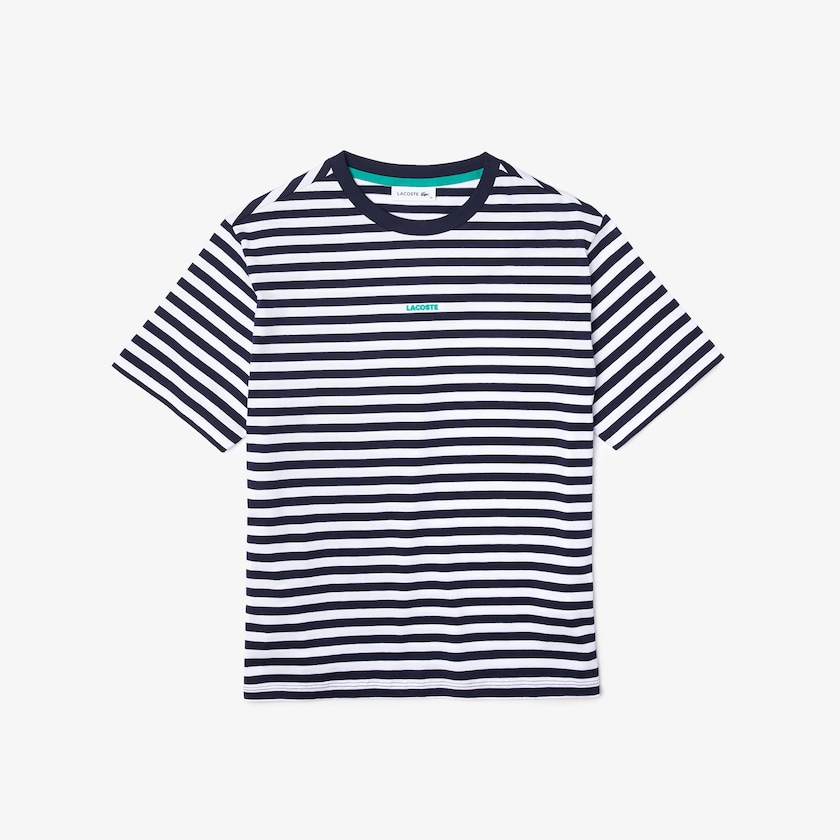 Camiseta Lacoste Crew Neck Branded Striped Cotton Mujer Azul Marino Azules Blancos | VN3-23422K3