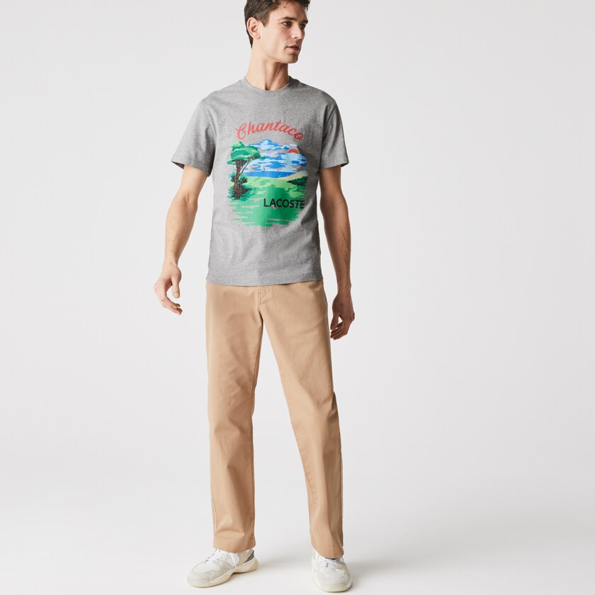 Camiseta Lacoste Crew Neck Landscape Print Cotton Hombre Grises Rojos | OE1-85158K2