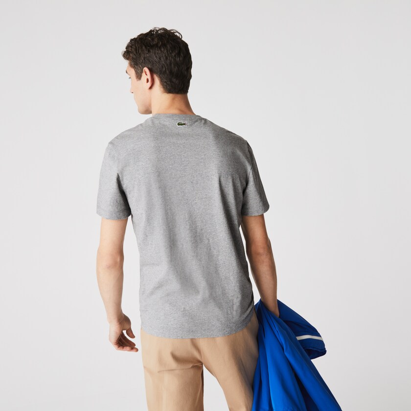 Camiseta Lacoste Crew Neck Landscape Print Cotton Hombre Grises Rojos | OE1-85158K2