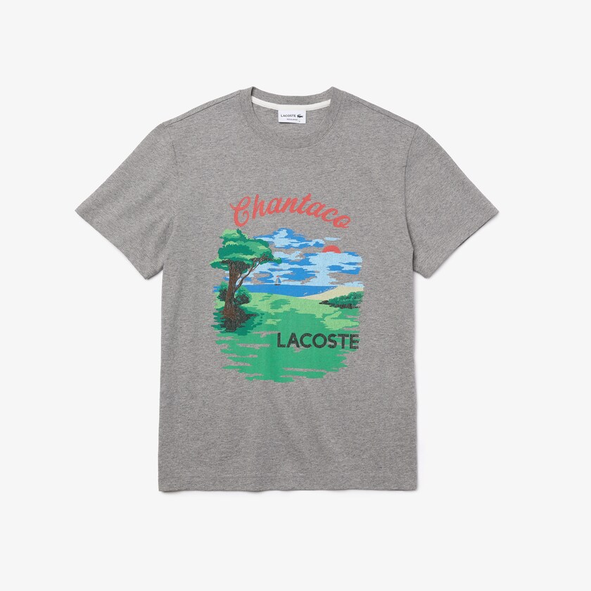 Camiseta Lacoste Crew Neck Landscape Print Cotton Hombre Grises Rojos | OE1-85158K2