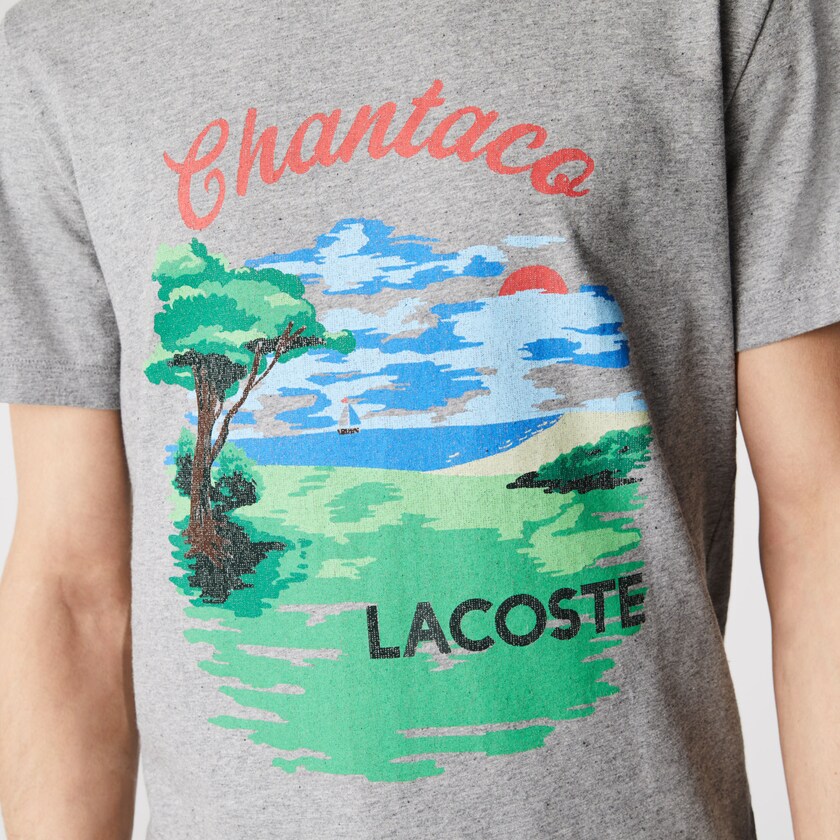 Camiseta Lacoste Crew Neck Landscape Print Cotton Hombre Grises Rojos | OE1-85158K2