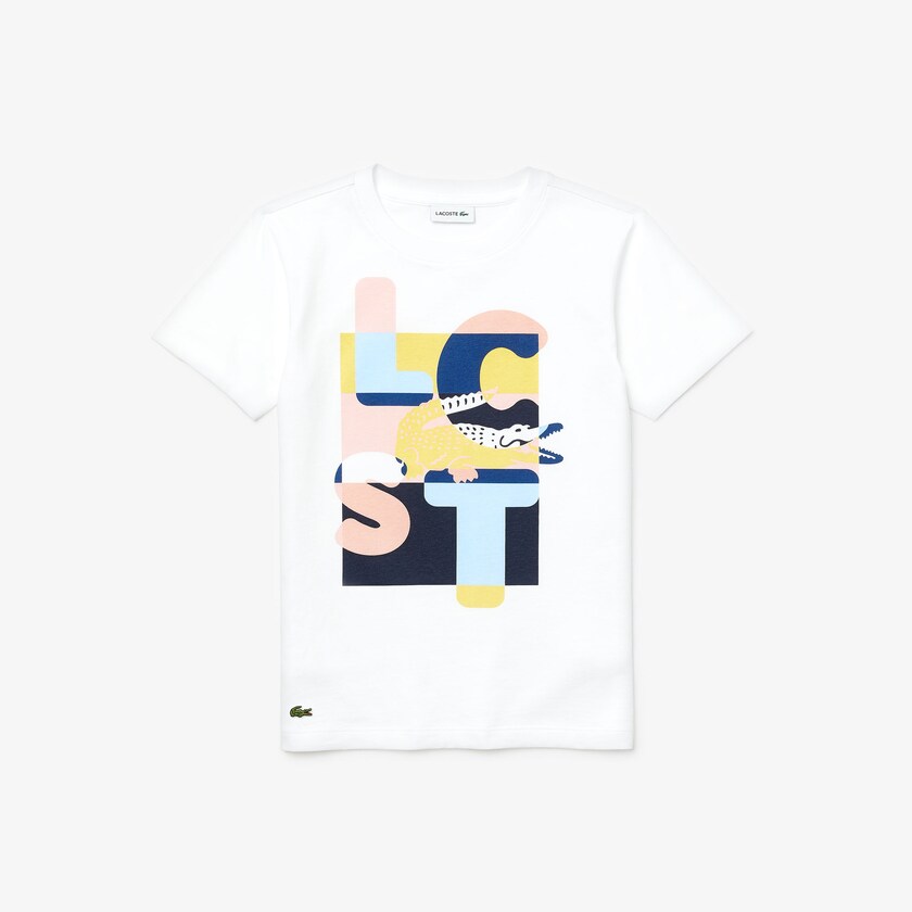 Camiseta Lacoste Niños Blancos Crew Neck Print Cotton VL7-43494O9