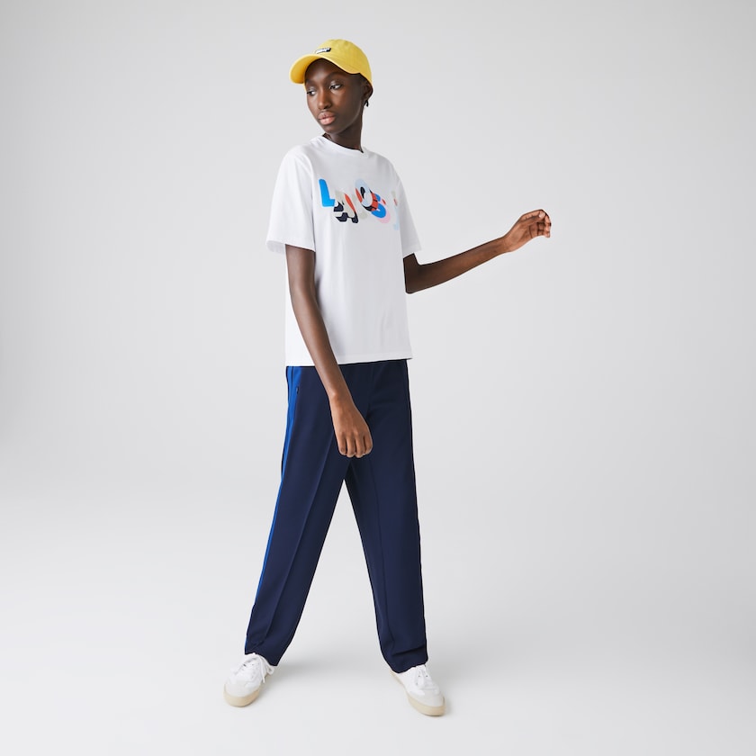 Camiseta Lacoste Crew Neck Printed Soft Cotton Mujer Blancos | FS4-54895O3