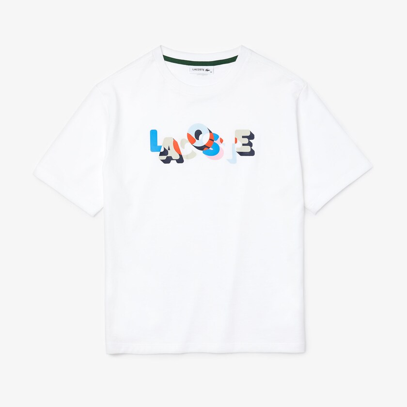 Camiseta Lacoste Crew Neck Printed Soft Cotton Mujer Blancos | FS4-54895O3