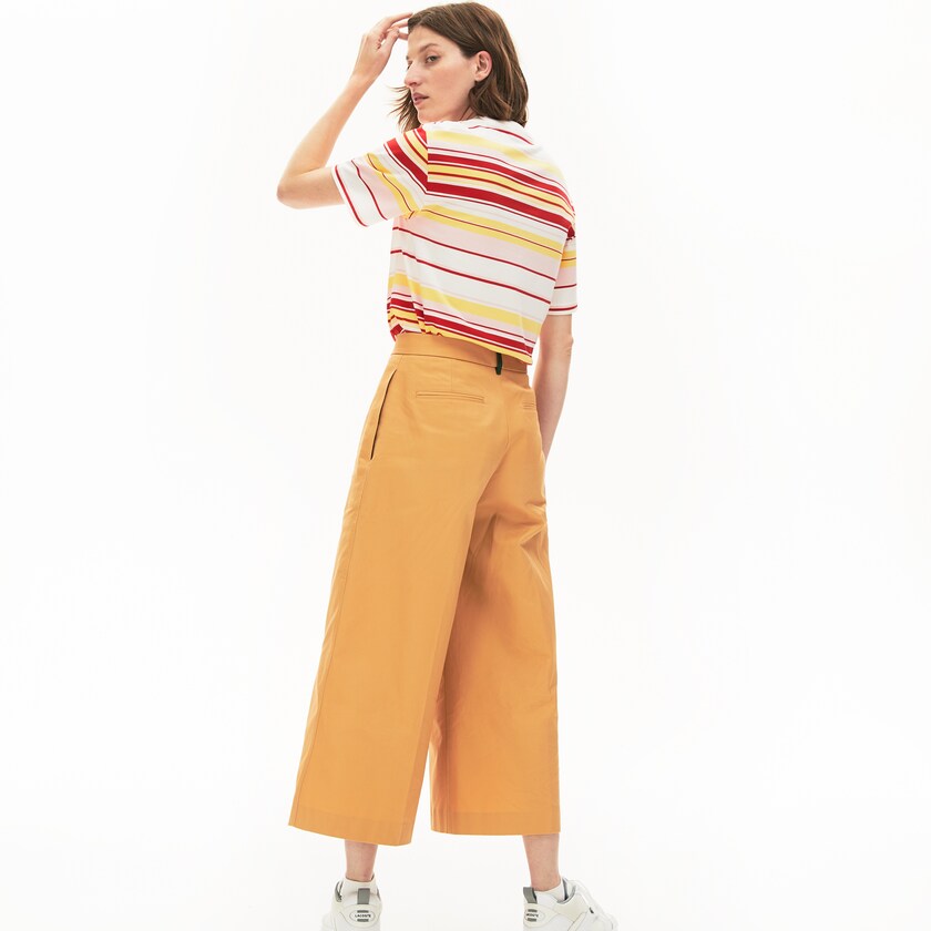 Camiseta Lacoste Crew Neck Striped Cotton Mujer Blancos Rojos Rosas Claro Amarillos | WQ1-91299V9