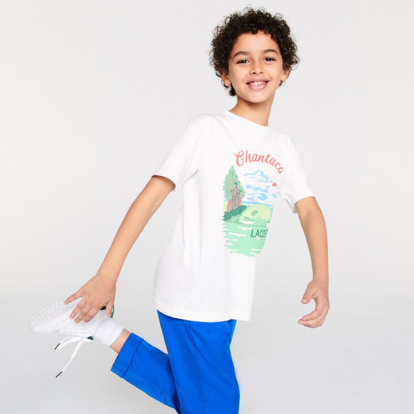 Camiseta Lacoste Niños Blancos Crewneck Chantaco-Print Cotton HZ7-37173I8
