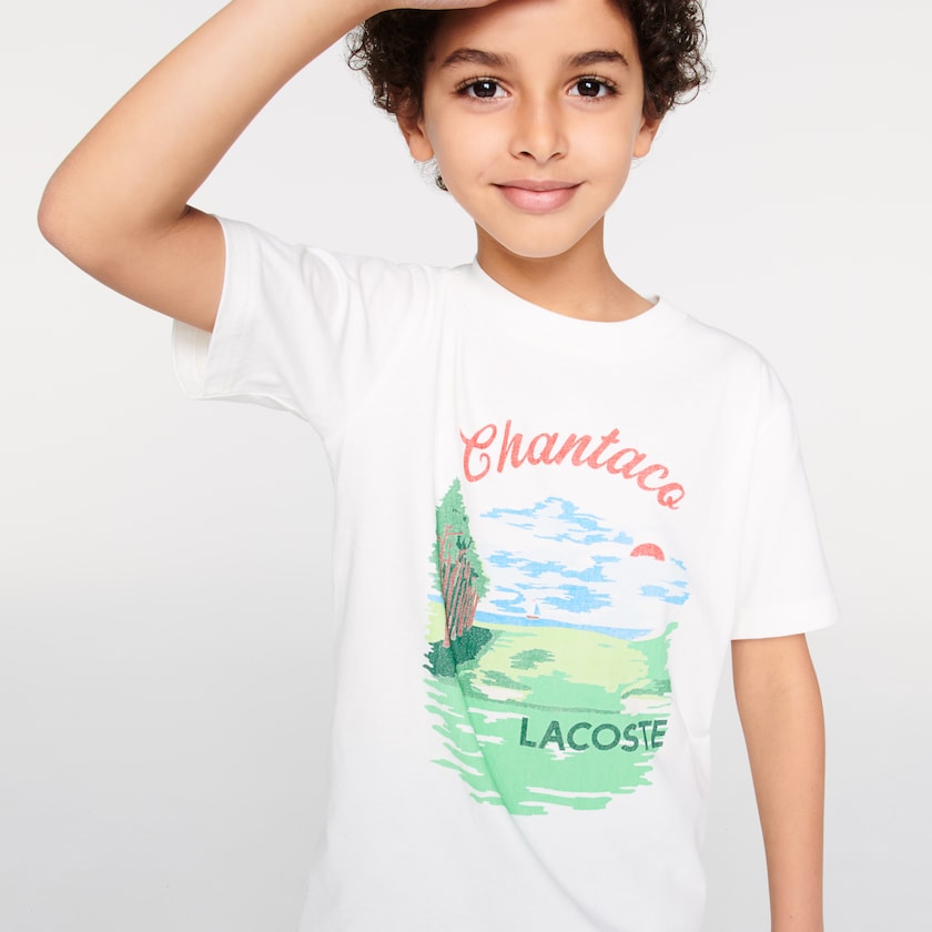 Camiseta Lacoste Niños Blancos Crewneck Chantaco-Print Cotton HZ7-37173I8