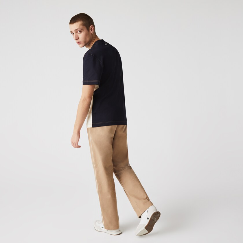 Camiseta Lacoste Crewneck Colorblock Cotton Hombre Azul Marino Azules Beige Verdes | TM9-32933T6