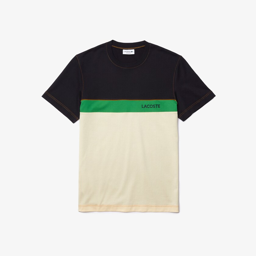 Camiseta Lacoste Crewneck Colorblock Cotton Hombre Azul Marino Azules Beige Verdes | TM9-32933T6