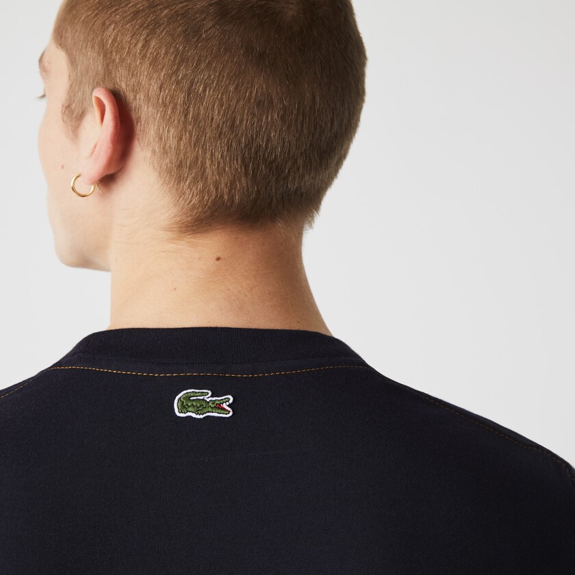 Camiseta Lacoste Crewneck Colorblock Cotton Hombre Azul Marino Azules Beige Verdes | TM9-32933T6