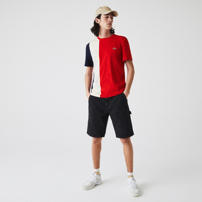 Camiseta Lacoste Crewneck Colorblock Hombre Rojos Beige Azul Marino Azules | XF9-03320N7