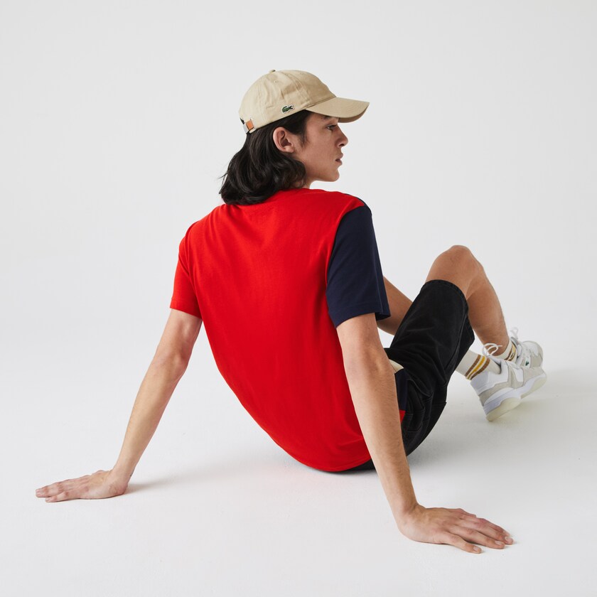 Camiseta Lacoste Crewneck Colorblock Hombre Rojos Beige Azul Marino Azules | XF9-03320N7