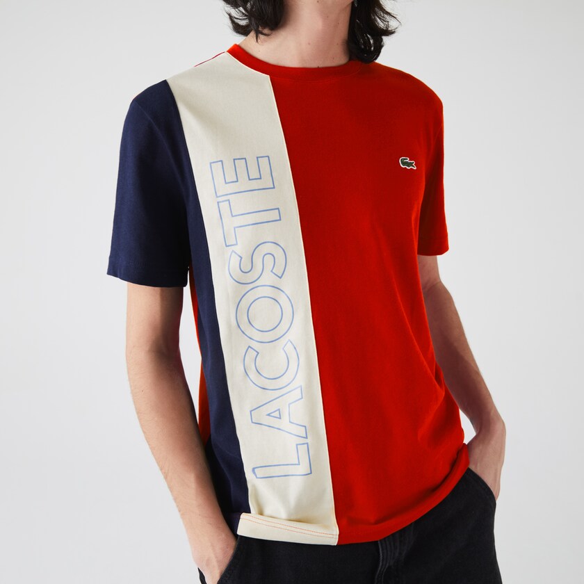 Camiseta Lacoste Crewneck Colorblock Hombre Rojos Beige Azul Marino Azules | XF9-03320N7