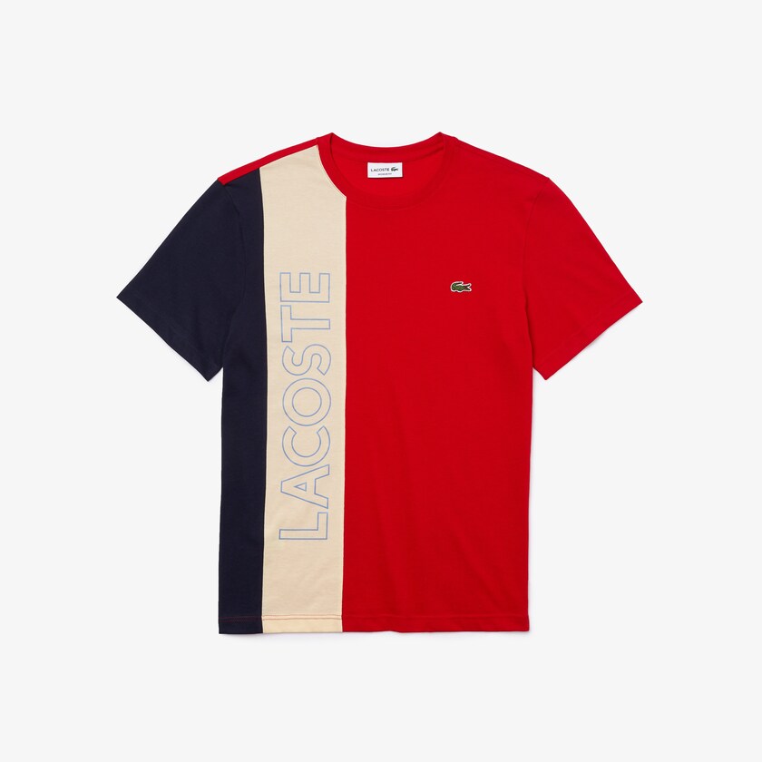Camiseta Lacoste Crewneck Colorblock Hombre Rojos Beige Azul Marino Azules | XF9-03320N7
