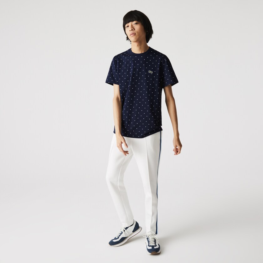 Camiseta Lacoste Crewneck Polka Dotted Cotton Hombre Azul Marino Azules | XZ1-50155R5