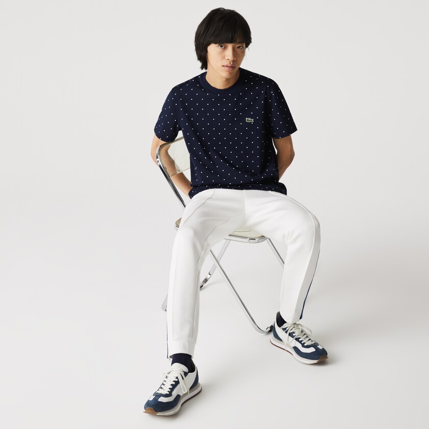 Camiseta Lacoste Crewneck Polka Dotted Cotton Hombre Azul Marino Azules | XZ1-50155R5