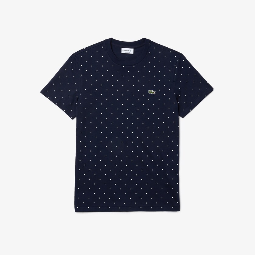 Camiseta Lacoste Crewneck Polka Dotted Cotton Hombre Azul Marino Azules | XZ1-50155R5