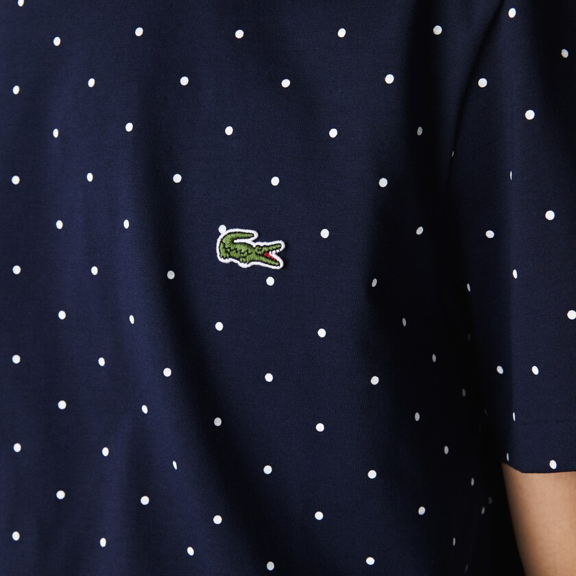 Camiseta Lacoste Crewneck Polka Dotted Cotton Hombre Azul Marino Azules | XZ1-50155R5