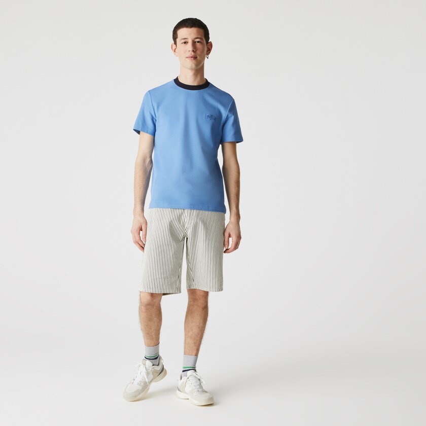 Camiseta Lacoste Crewneck Relaxed Fit Textured Cotton Hombre Azules Azul Marino Azules | MN5-45064E4