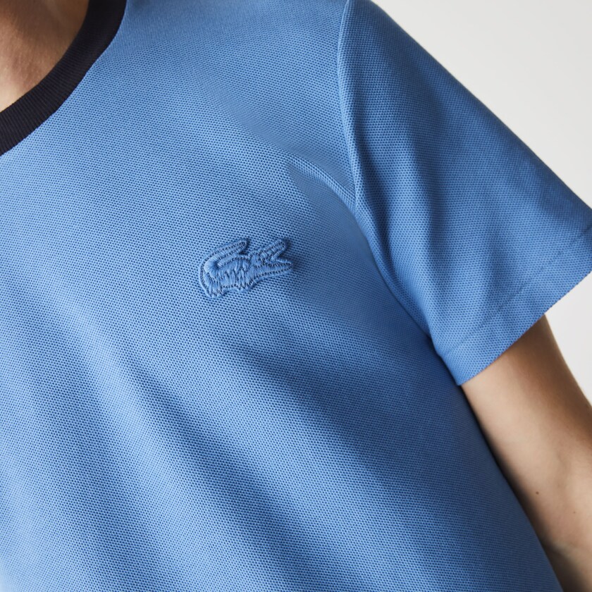 Camiseta Lacoste Crewneck Relaxed Fit Textured Cotton Hombre Azules Azul Marino Azules | MN5-45064E4