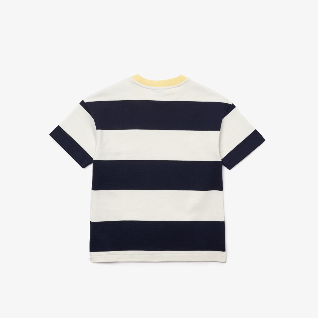 Camiseta Lacoste Niños Blancos Azul Marino Azules Crewneck Rugby Striped Cotton DU0-59995F5