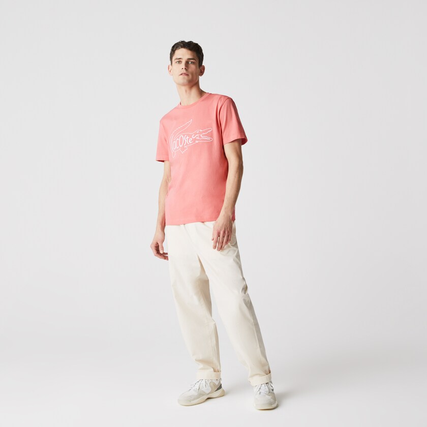 Camiseta Lacoste Crocodile-Embroidery Cotton Hombre Rosas | VN6-99439Z2