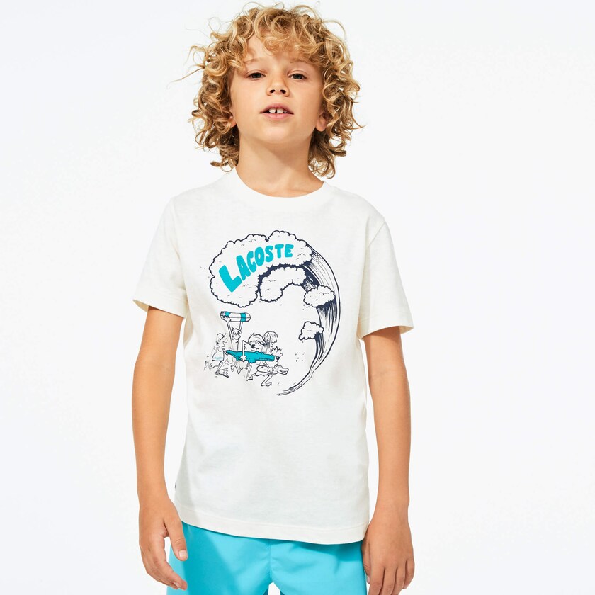 Camiseta Lacoste Niños Blancos Verdes Graphic Printed JA8-73777T8
