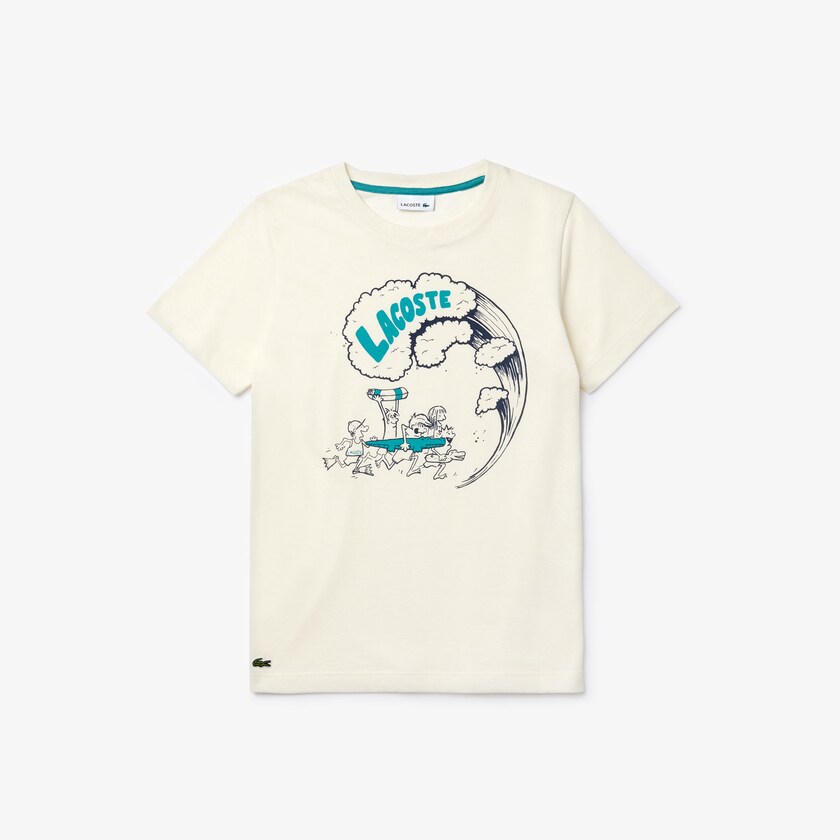 Camiseta Lacoste Niños Blancos Verdes Graphic Printed JA8-73777T8
