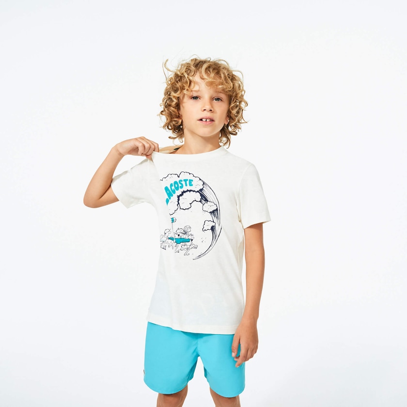 Camiseta Lacoste Niños Blancos Verdes Graphic Printed JA8-73777T8