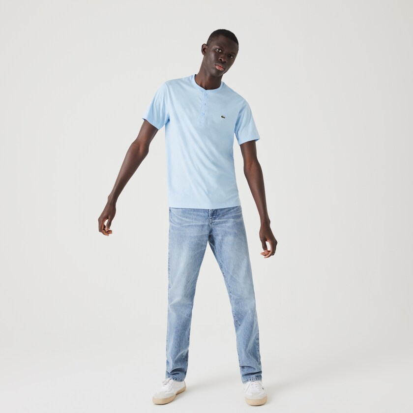 Camiseta Lacoste Hombre Azules Henley Neck Pima Cotton Jersey RM1-52685S1