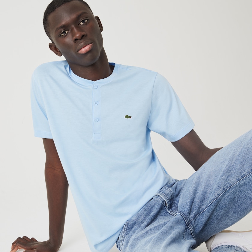 Camiseta Lacoste Hombre Azules Henley Neck Pima Cotton Jersey RM1-52685S1