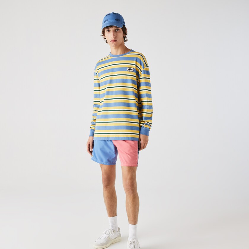 Camiseta Lacoste Heritage Relaxed Striped Cotton Hombre Azules Amarillos Blancos Verdes | JF6-94529E5
