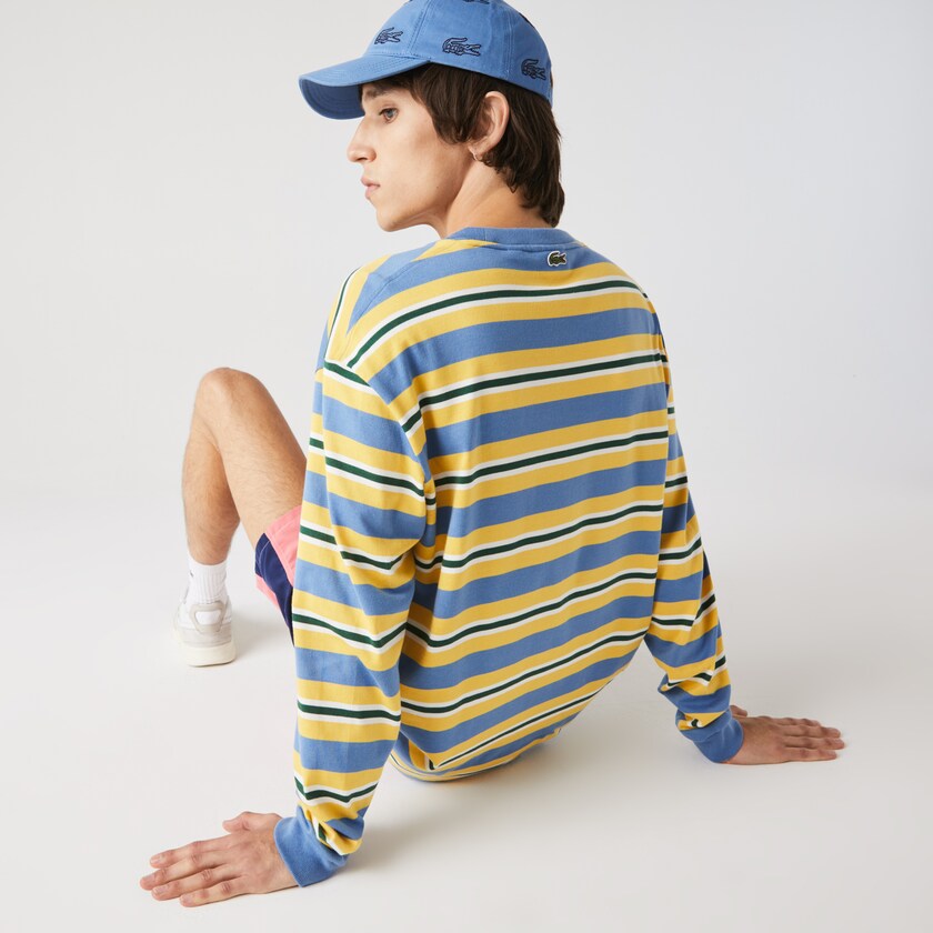 Camiseta Lacoste Heritage Relaxed Striped Cotton Hombre Azules Amarillos Blancos Verdes | JF6-94529E5
