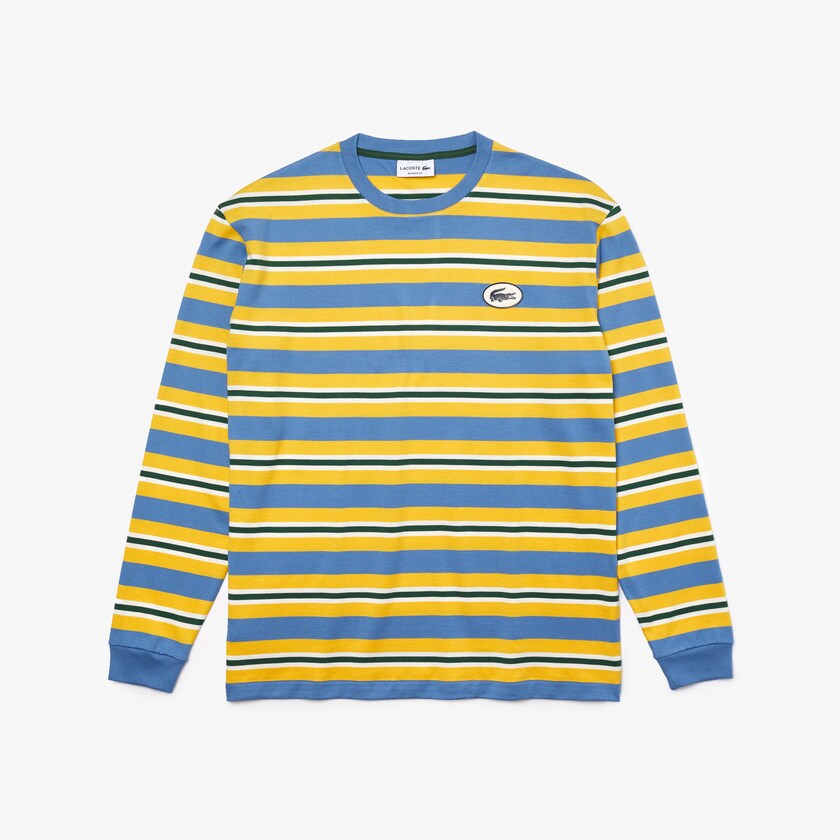 Camiseta Lacoste Heritage Relaxed Striped Cotton Hombre Azules Amarillos Blancos Verdes | JF6-94529E5