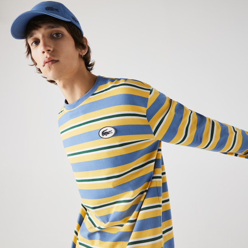 Camiseta Lacoste Heritage Relaxed Striped Cotton Hombre Azules Amarillos Blancos Verdes | JF6-94529E5