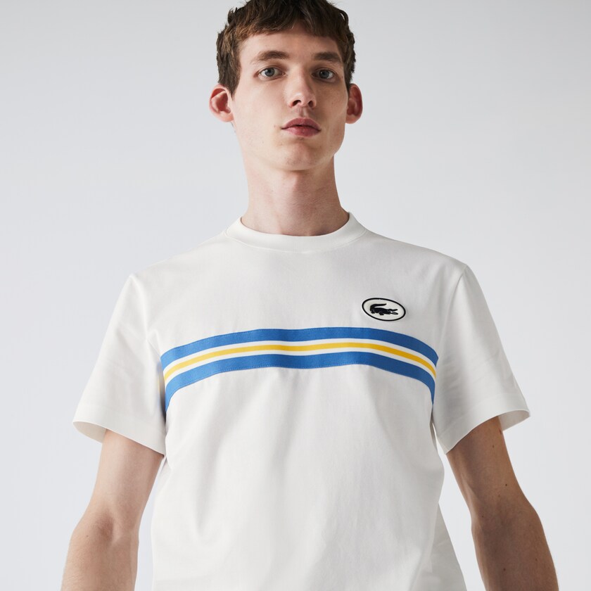 Camiseta Lacoste Heritage Stripe Cotton Hombre Blancos | QE5-50165E7