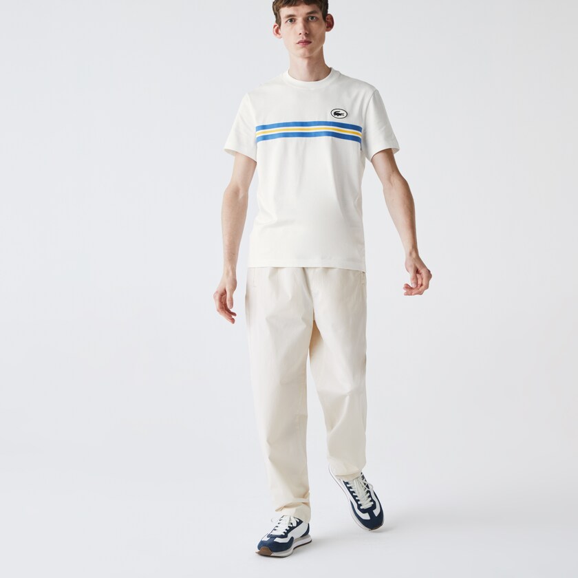 Camiseta Lacoste Heritage Stripe Cotton Hombre Blancos | QE5-50165E7