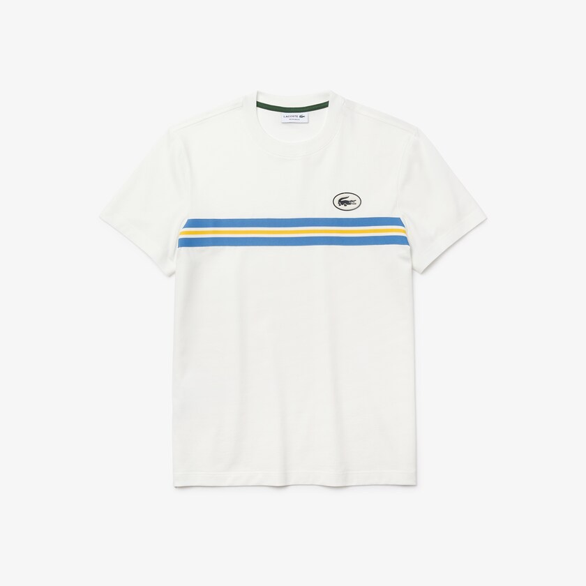 Camiseta Lacoste Heritage Stripe Cotton Hombre Blancos | QE5-50165E7