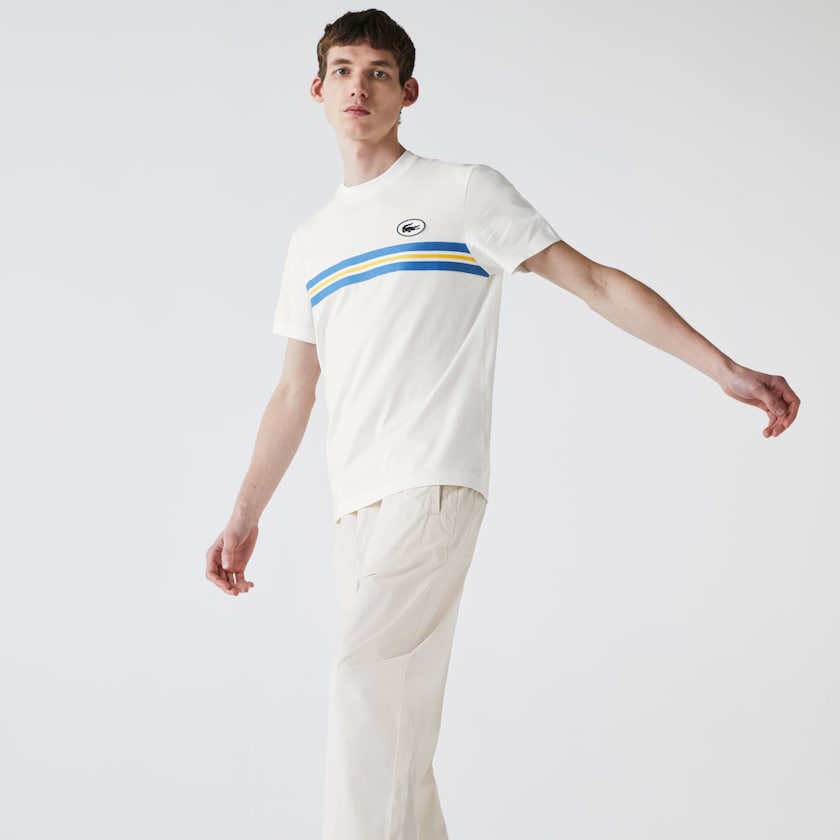 Camiseta Lacoste Heritage Stripe Cotton Hombre Blancos | QE5-50165E7