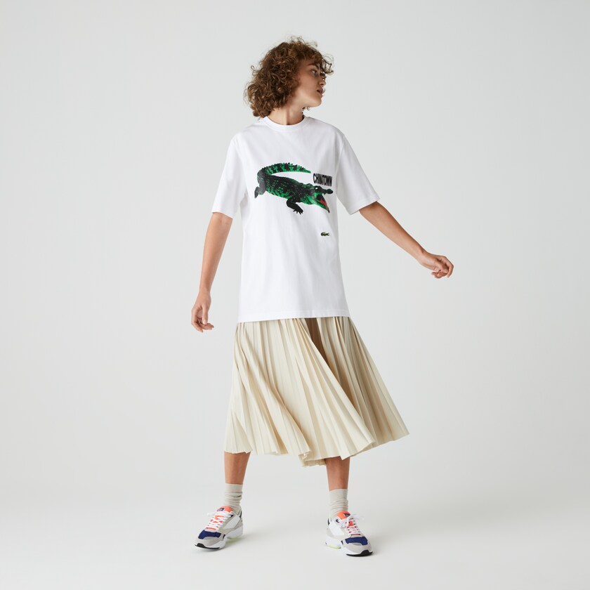 Camiseta Lacoste LIVE Chinatown Market Collaboration Cotton Mujer Blancos | DV0-19751D3