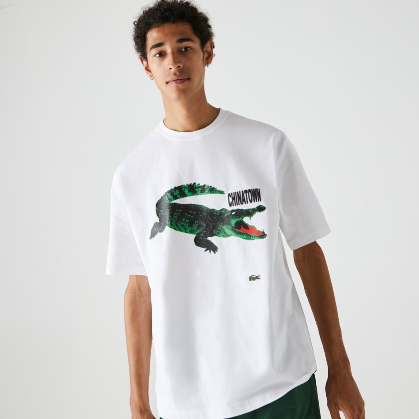 Camiseta Lacoste LIVE Chinatown Market Collaboration Cotton Mujer Blancos | DV0-19751D3