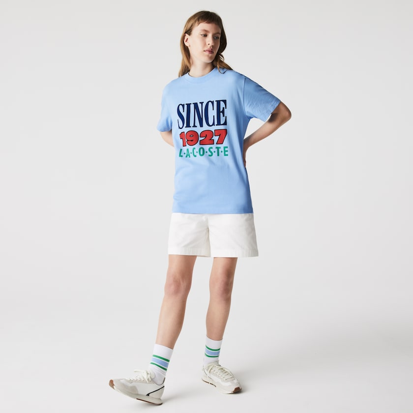 Camiseta Lacoste LIVE Printed Cotton Mujer Azules | TI2-92029X2