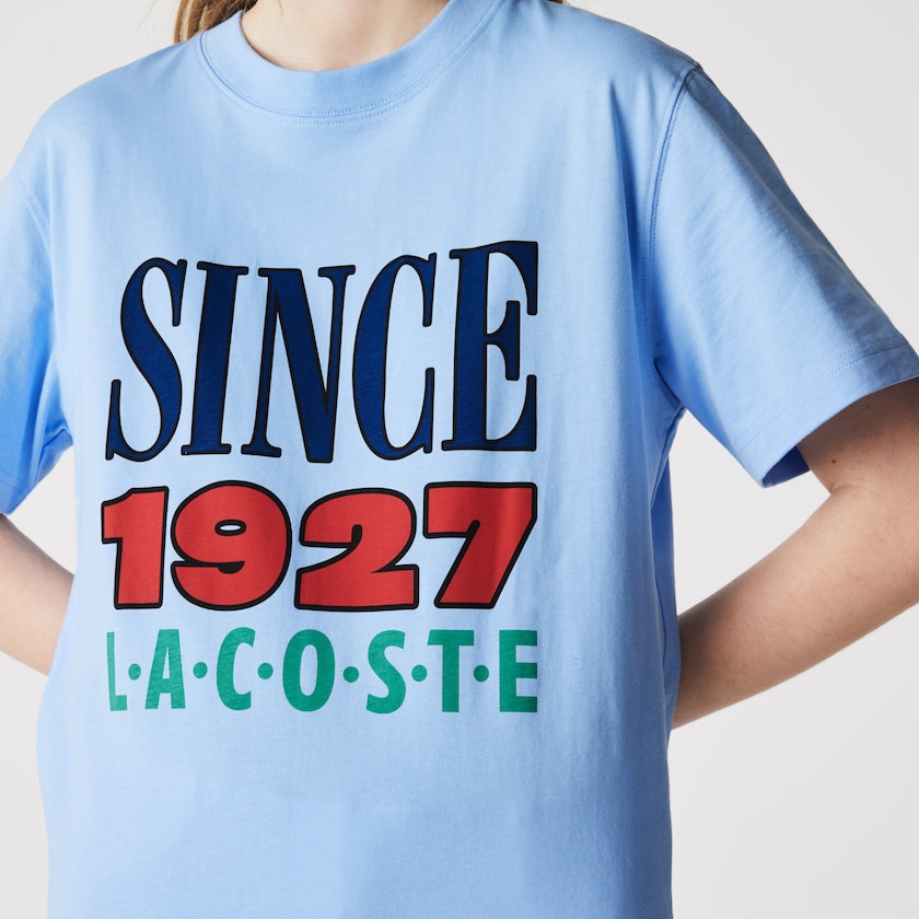 Camiseta Lacoste LIVE Printed Cotton Mujer Azules | TI2-92029X2