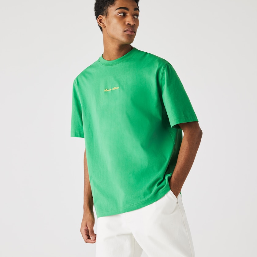 Camiseta Lacoste LIVE Relaxed Fit Embroidered Cotton Mujer Verdes | HQ9-31993J1